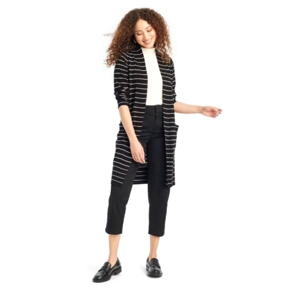 A New Day Women's Duster Cardigan- Black & Taupe Stripe Small - Picture 4 of 4